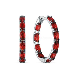 Серьги из серебра с искусственным кварцем рубиновый и чёрным родием родированные
