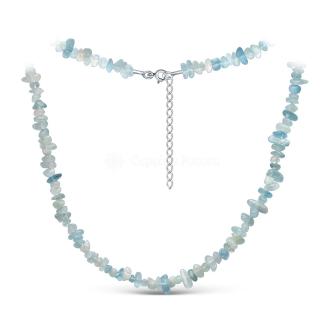 Бусы из натурального аквамарина (замок с удлинителем из родированного серебра)