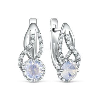 Серьги из серебра с плавленым кварцем и фианитами родированные