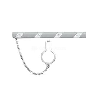 Зажим для галстука из серебра с фианитами родированный