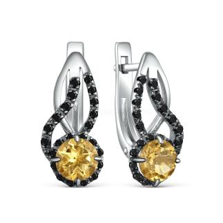 Серьги из серебра с натуральным цитрином и натуральной шпинелью родированные