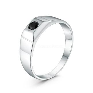 Печатка мужская из серебра с чёрным фианитом родированная