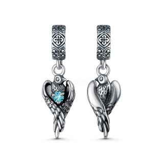 Подвеска религиозная из чернёного серебра с голубым фианитом - Голубь (символ Святого Духа)