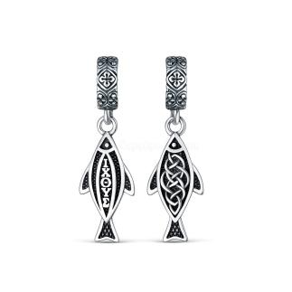 Подвеска религиозная из чернёного серебра - Рыба Христова (Ихтис - символ Христа)