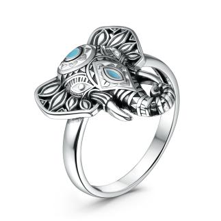 Кольцо из чернёного серебра с эмалью - Слон