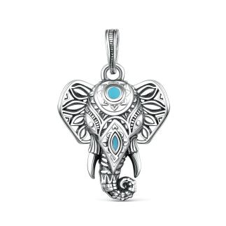 Подвеска из чернёного серебра с эмалью - Слон