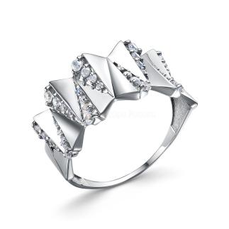 Кольцо из серебра с фианитами родированное