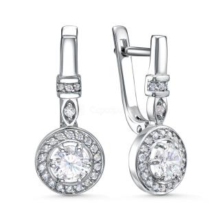 Серьги из серебра с фианитами родированные