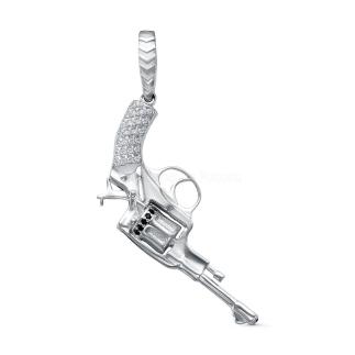 Подвеска из серебра с фианитами родированная - Револьвер, пистолет