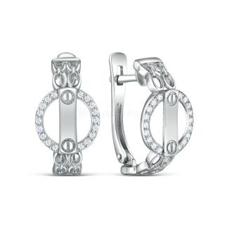 Серьги из серебра с фианитами родированные