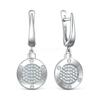 Серьги из серебра с фианитами родированные