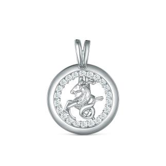 Подвеска из серебра с фианитами родированная - Козерог