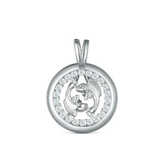 Подвеска из серебра с фианитами родированная - Рыбы