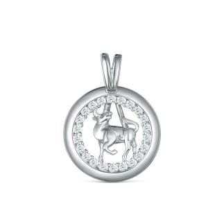 Подвеска из серебра с фианитами родированная - Телец