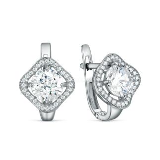 Серьги из серебра с фианитами родированные