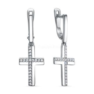 Серьги из серебра с фианитами родированные - Кресты