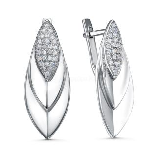 Серьги из серебра с фианитами родированные