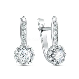 Серьги из серебра с фианитами родированные