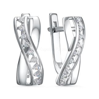 Серьги из серебра с фианитами родированные