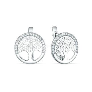 Серьги из серебра с фианитами родированные - Дерево жизни