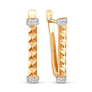 Серьги из золочёного серебра с фианитами и родированием