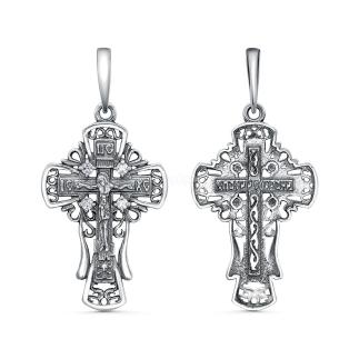 Крест из чернёного серебра с фианитами - 3,8 см