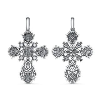 Крест из чернёного серебра с фианитами -  Лики святых 5,5 см