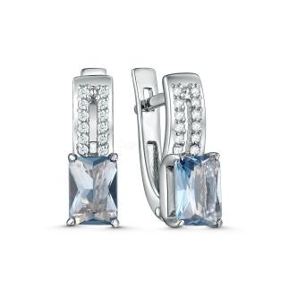 Серьги из серебра с кристаллом Swarovski цвета Лондон Топаз и фианитами родированные