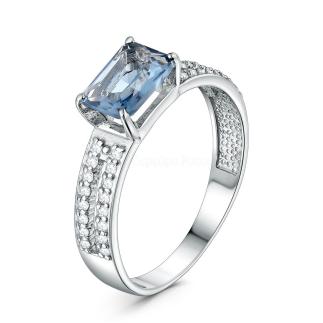 Кольцо из серебра с кристаллом Swarovski цвета лондон топаз и фианитами родированное