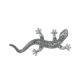 Брошь из чернёного серебра с натуральным гранатом и марказитами - Ящерица