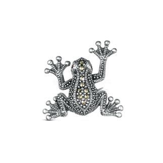 Брошь-кулон из чернёного серебра с натуральным гранатом и марказитами - Лягушка