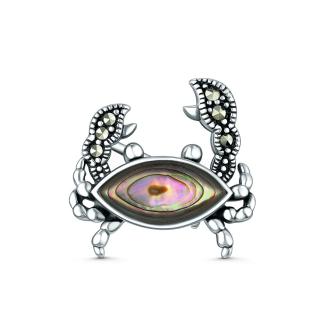 Брошь-подвеска из чернёного серебра с перламутром и марказитами - Краб