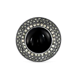 Брошь-кулон из чернёного серебра с натуральным ониксом и марказитами