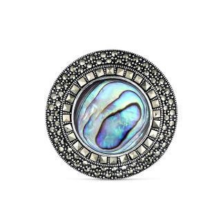 Брошь-кулон из чернёного серебра с натуральным перламутром и марказитами