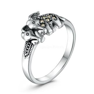 Кольцо из чернёного серебра с марказитами - Слоны