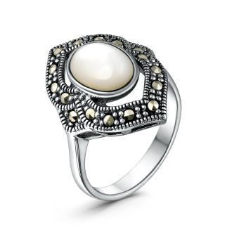 Кольцо из чернёного серебра с перламутром и марказитами
