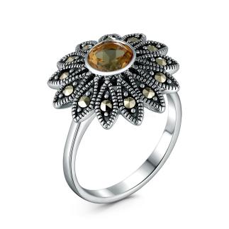 Кольцо из чернёного серебра с натуральным султанитом и марказитами