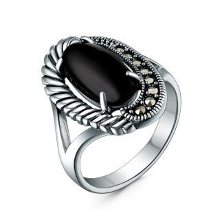 Кольцо из чернёного серебра с ониксом и марказитами