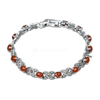 Браслет из чернёного серебра с агатом и марказитами - 17 см