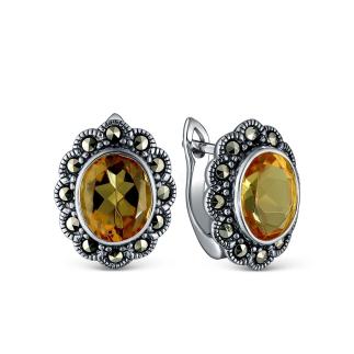 Серьги из чернёного серебра с султанитом и марказитами