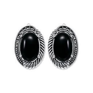 Серьги из чернёного серебра с ониксом и марказитами