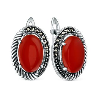Серьги из чернёного серебра с агатом и марказитами