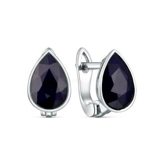 Серьги из серебра с сапфиром родированные