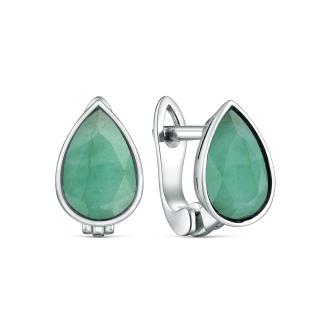 Серьги из серебра с изумрудом родированные