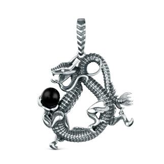 Подвеска из чернёного серебра с синтетическим агатом - Дракон