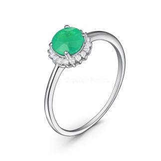 Кольцо из серебра с изумрудом и кубическим цирконием родированное