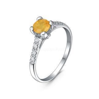 Кольцо из серебра с жёлтым сапфиром и кубическим цирконием родированное 