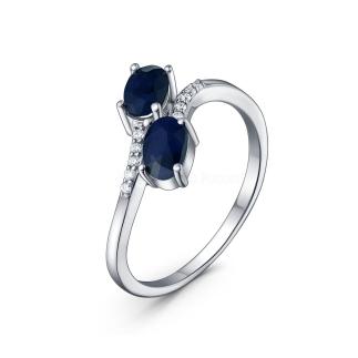Кольцо из серебра с сапфиром и кубическим цирконием родированное