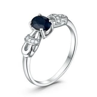 Кольцо из серебра с сапфиром и кубическим цирконием родированное