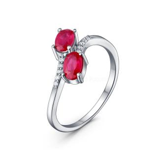 Кольцо из серебра с рубином и кубическим цирконием родированное